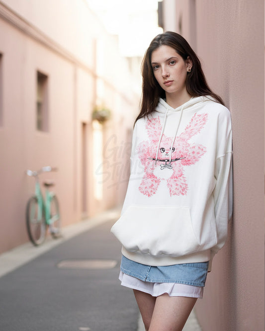 Pink Bear Graphic Loose-Fit Hoodie