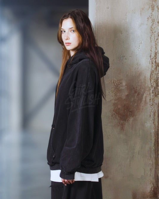 Vintage Washed Black Oversized Hoodie