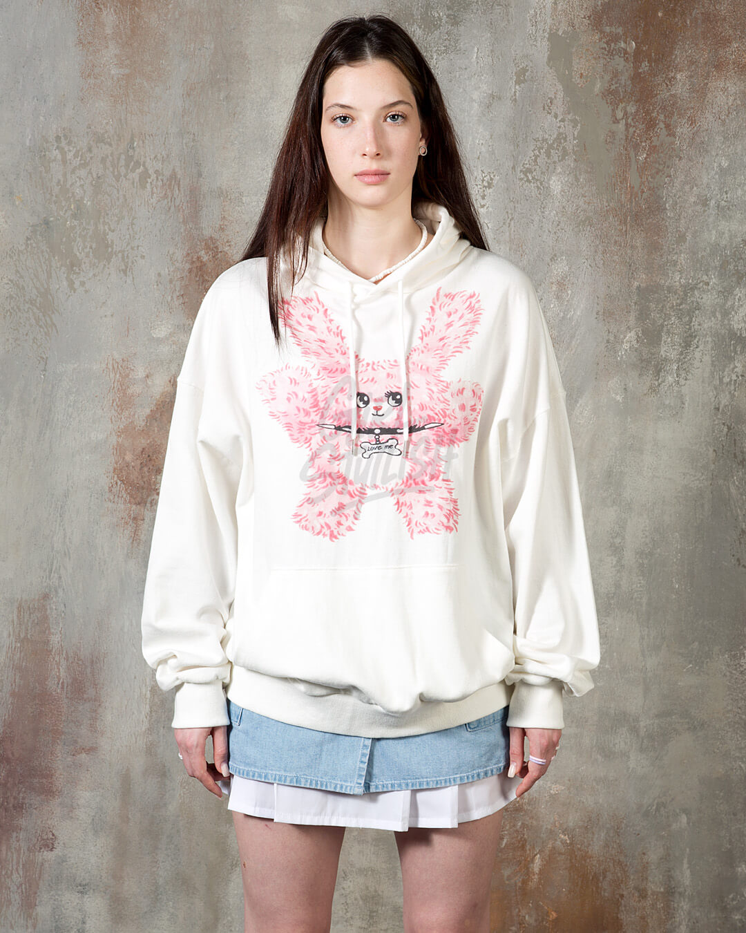 Pink Bear Graphic Loose-Fit Hoodie