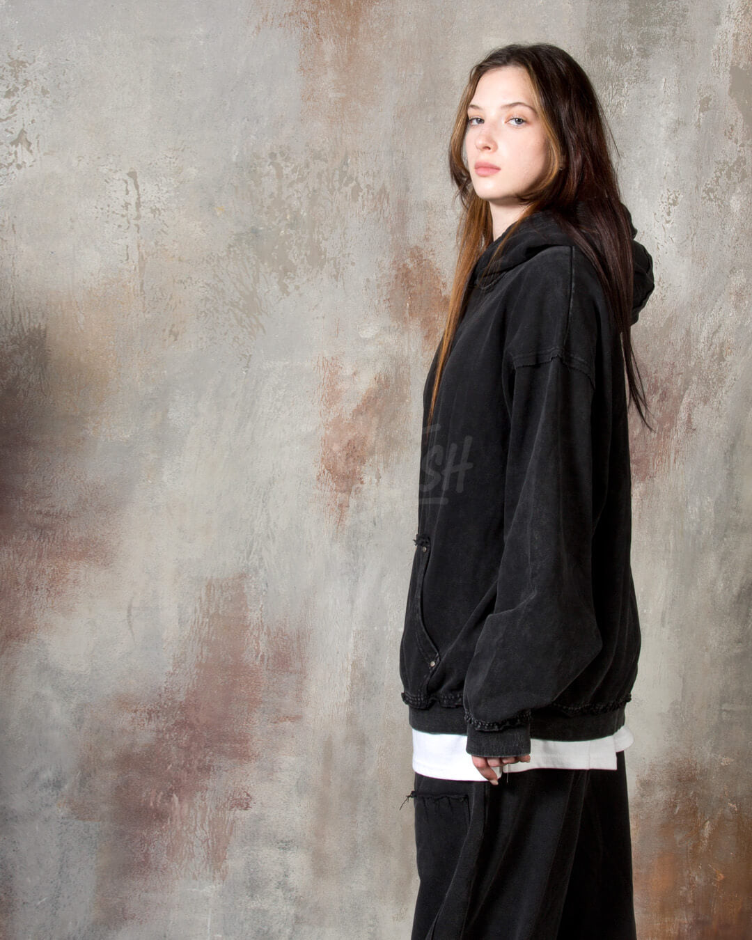 Vintage Washed Black Oversized Hoodie