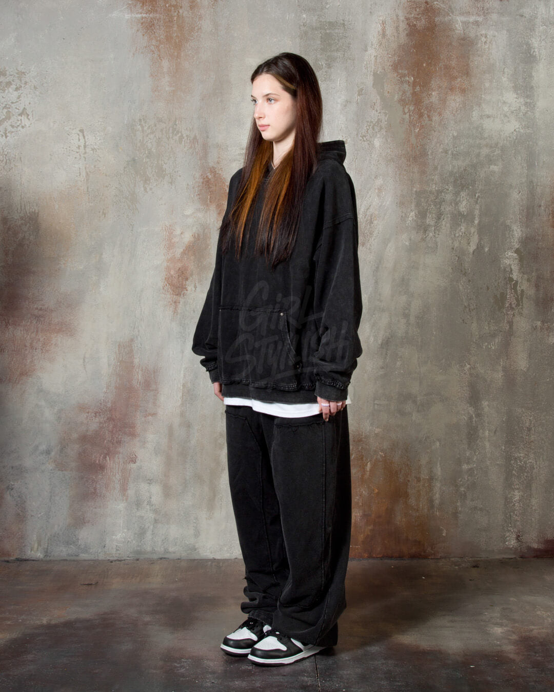 Vintage Washed Black Oversized Hoodie