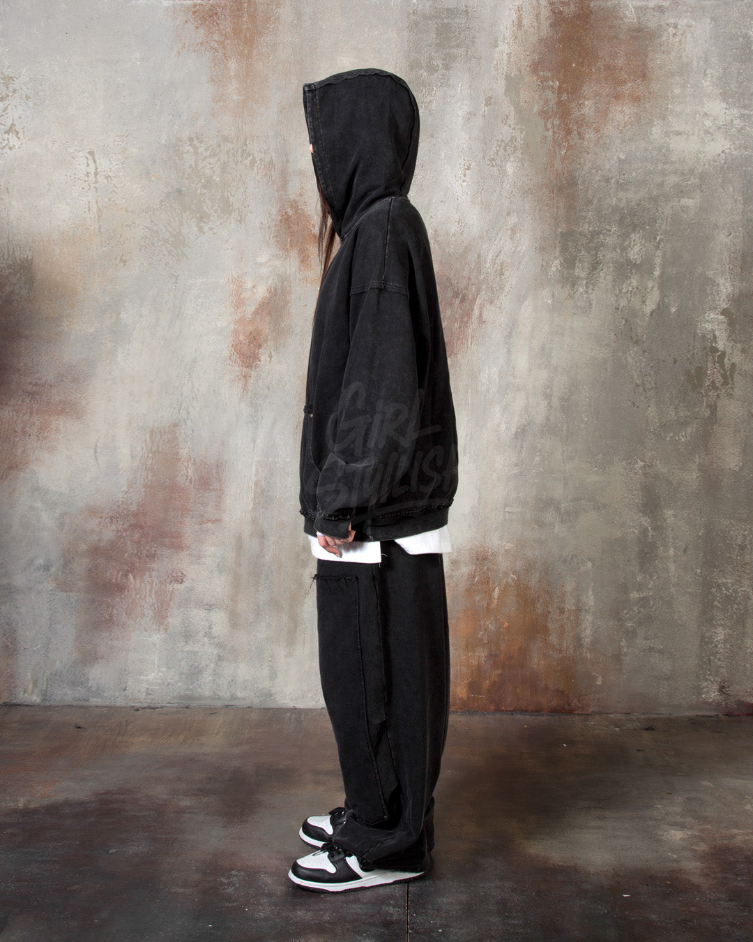 Vintage Washed Black Wide-Leg Cargo Pants