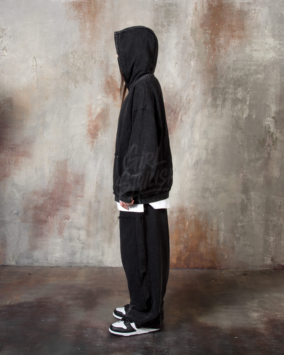 Vintage Washed Black Oversized Hoodie