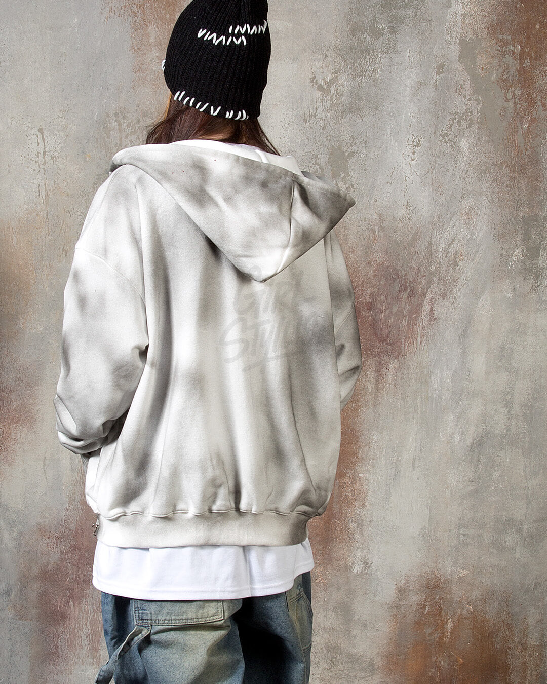 Vintage Washed Punk Rock Graphic Zip-Up Warmer Hoodie