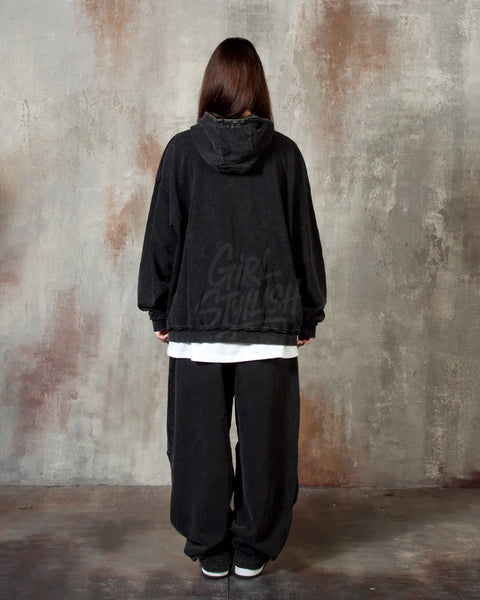 Vintage Washed Black Oversized Hoodie