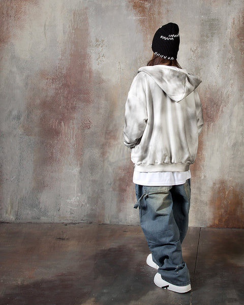 Vintage Washed Punk Rock Graphic Zip-Up Warmer Hoodie