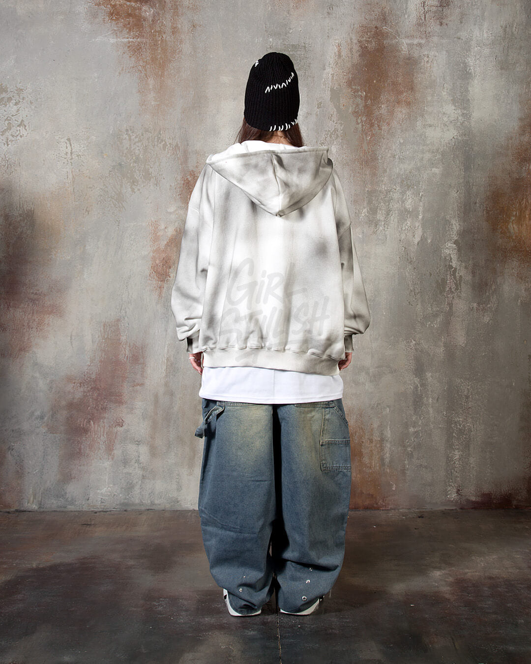 Vintage Washed Punk Rock Graphic Zip-Up Warmer Hoodie