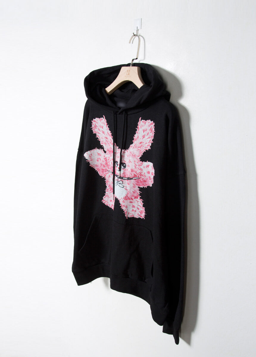 Pink Bear Graphic Loose-Fit Hoodie