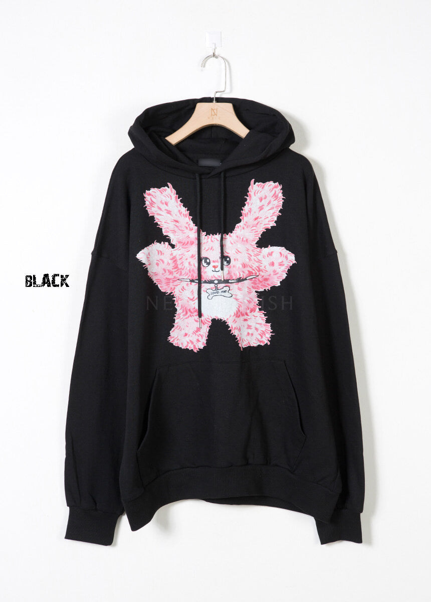 Pink Bear Graphic Loose-Fit Hoodie