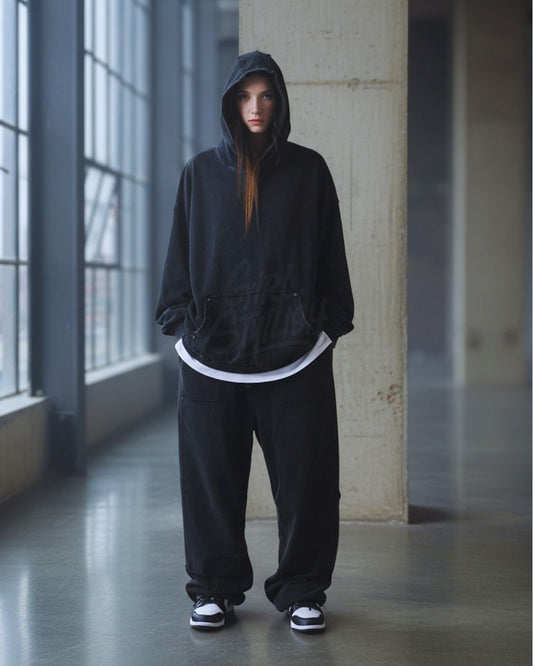 Vintage Washed Black Wide-Leg Cargo Pants