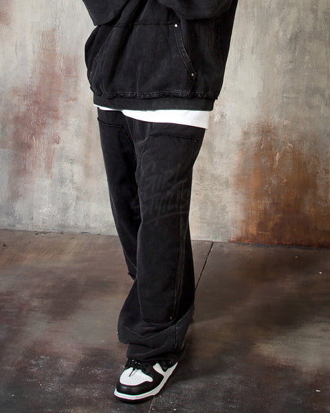 Vintage Washed Black Wide-Leg Cargo Pants