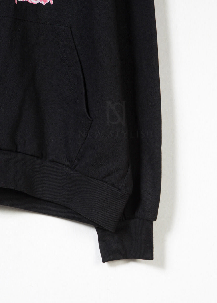 Pink Bear Graphic Loose-Fit Hoodie