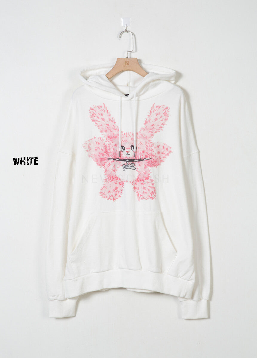 Pink Bear Graphic Loose-Fit Hoodie