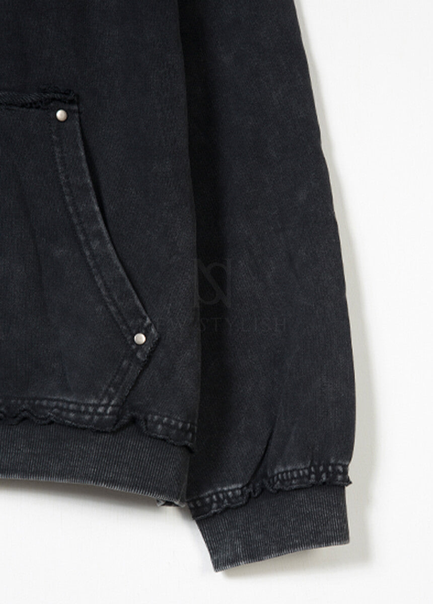 Vintage Washed Black Oversized Hoodie