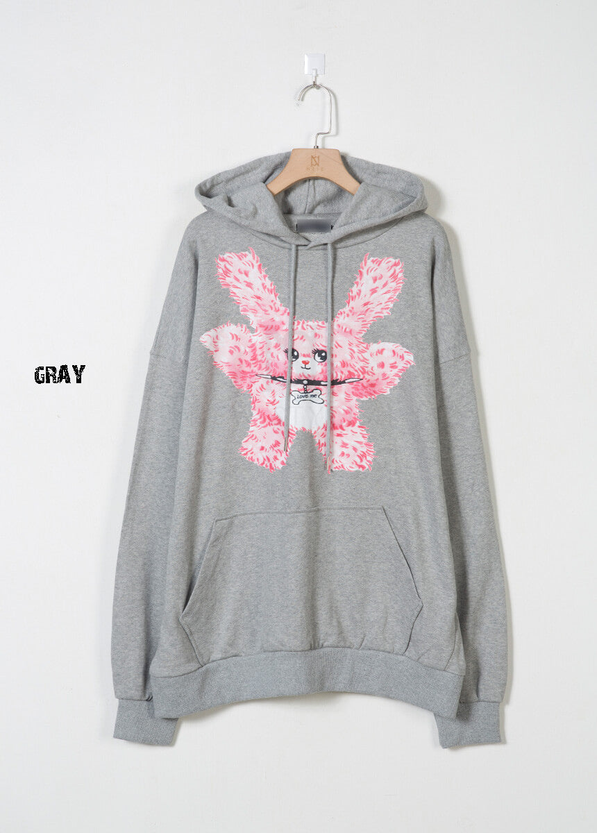 Pink Bear Graphic Loose-Fit Hoodie