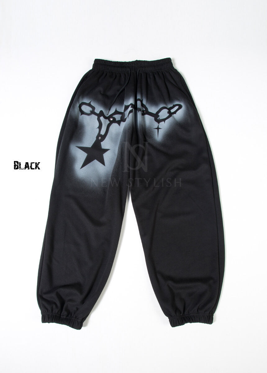 Vintage Chain Graphic Wide-Leg Jogger Pants