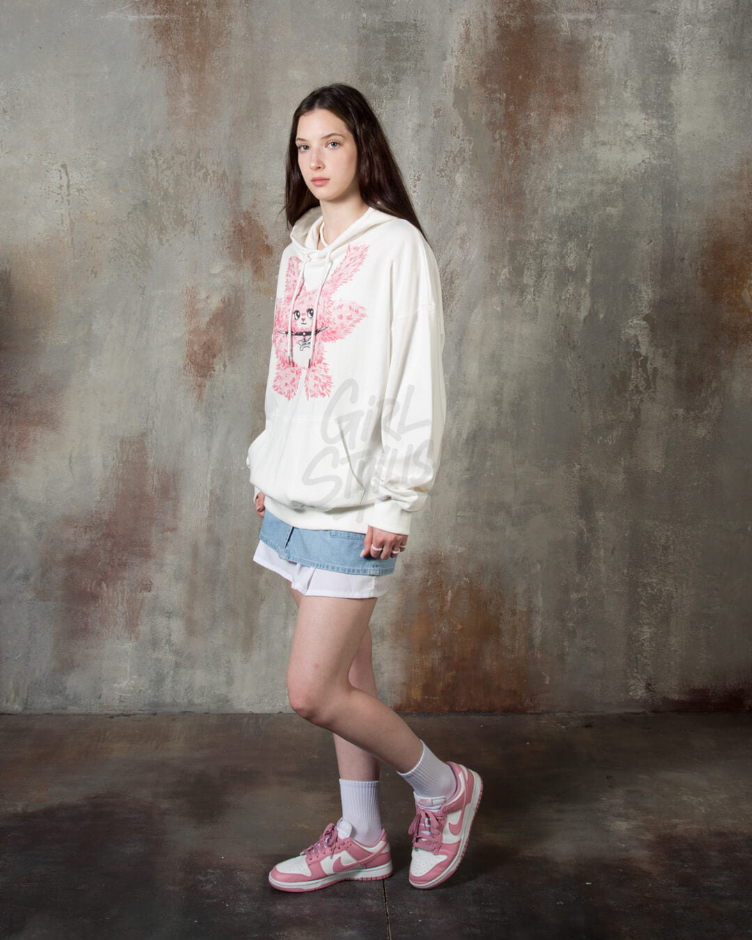 Pink Bear Graphic Loose-Fit Hoodie