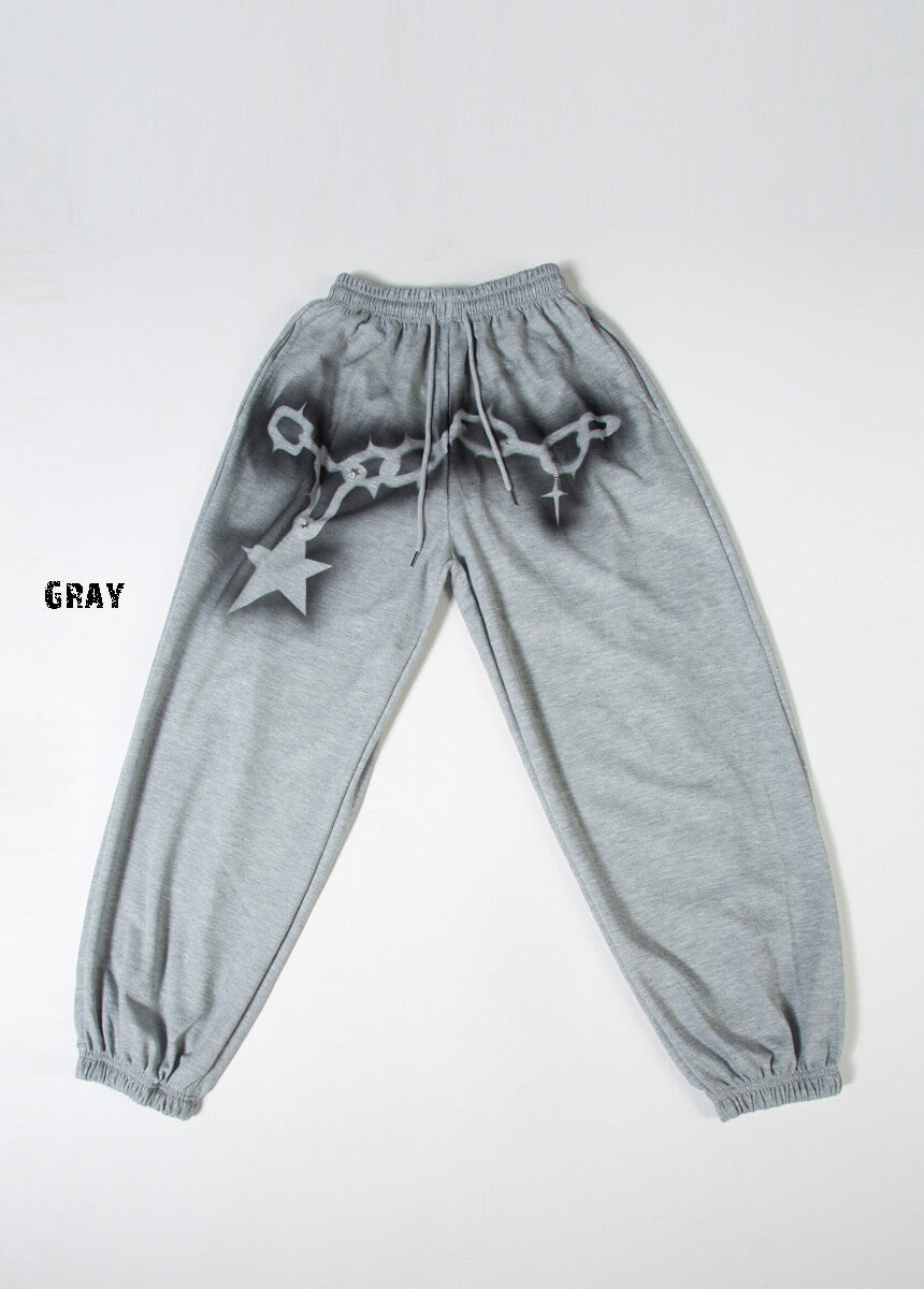 Vintage Chain Graphic Wide-Leg Jogger Pants