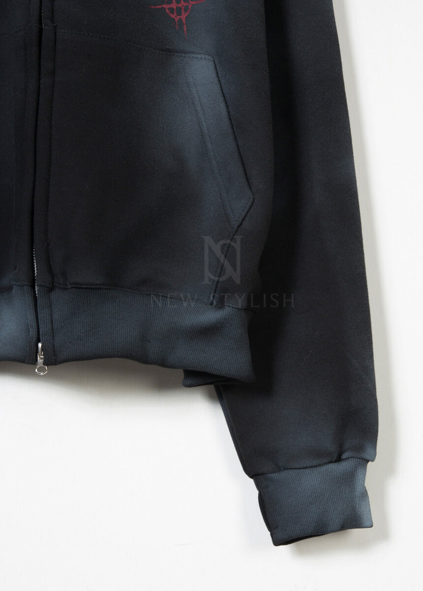 Vintage Washed Punk Rock Graphic Zip-Up Warmer Hoodie