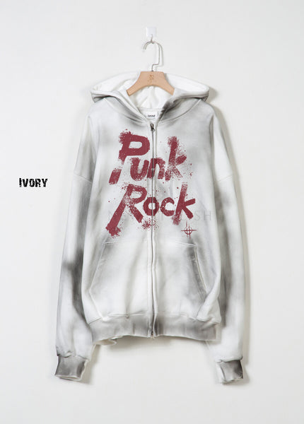 Vintage Washed Punk Rock Graphic Zip-Up Warmer Hoodie