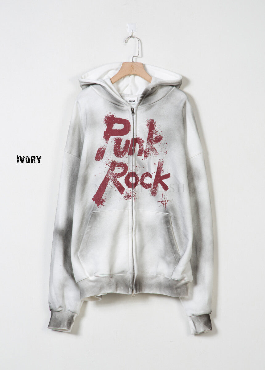 Vintage Washed Punk Rock Graphic Zip-Up Warmer Hoodie
