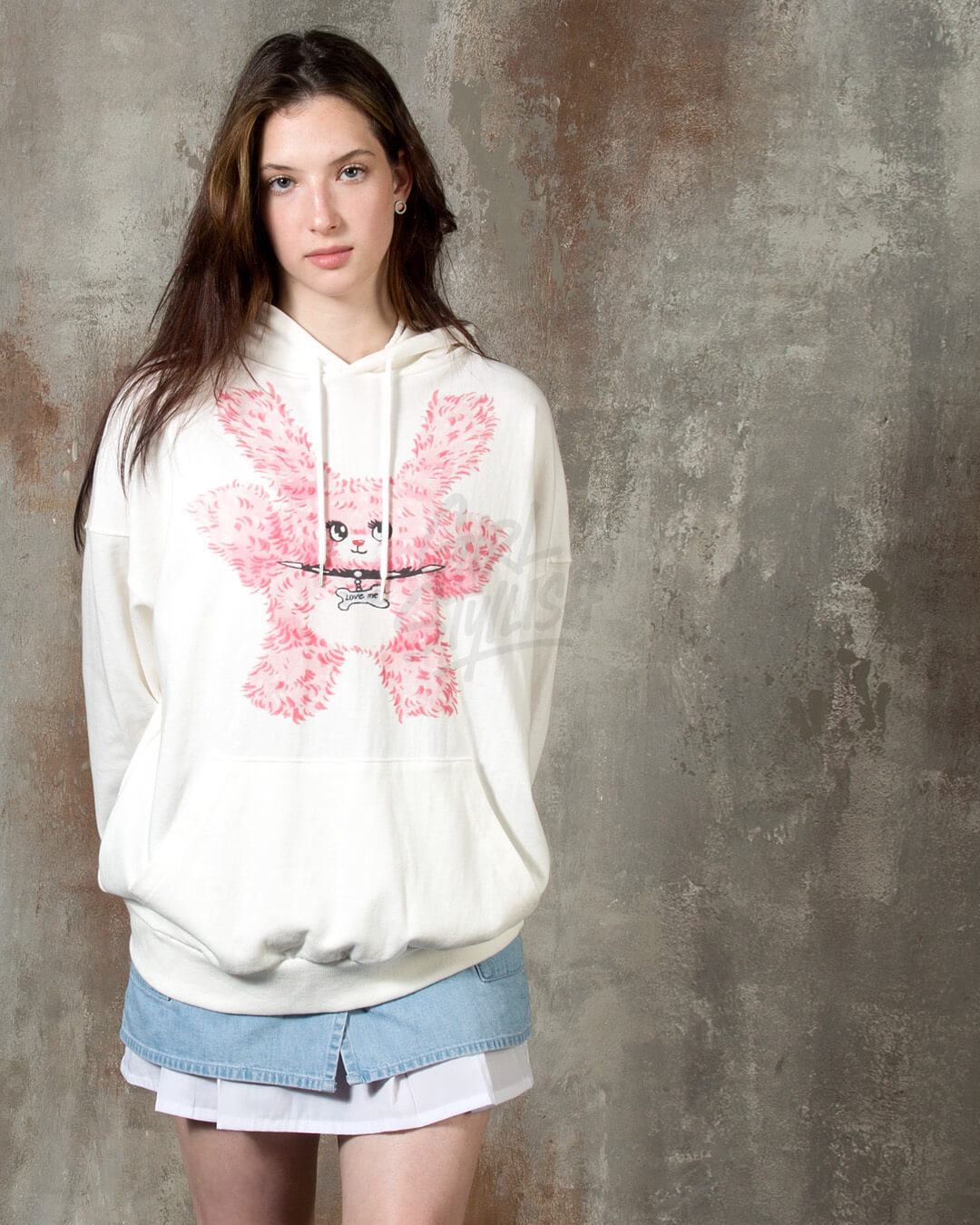 Pink Bear Graphic Loose-Fit Hoodie