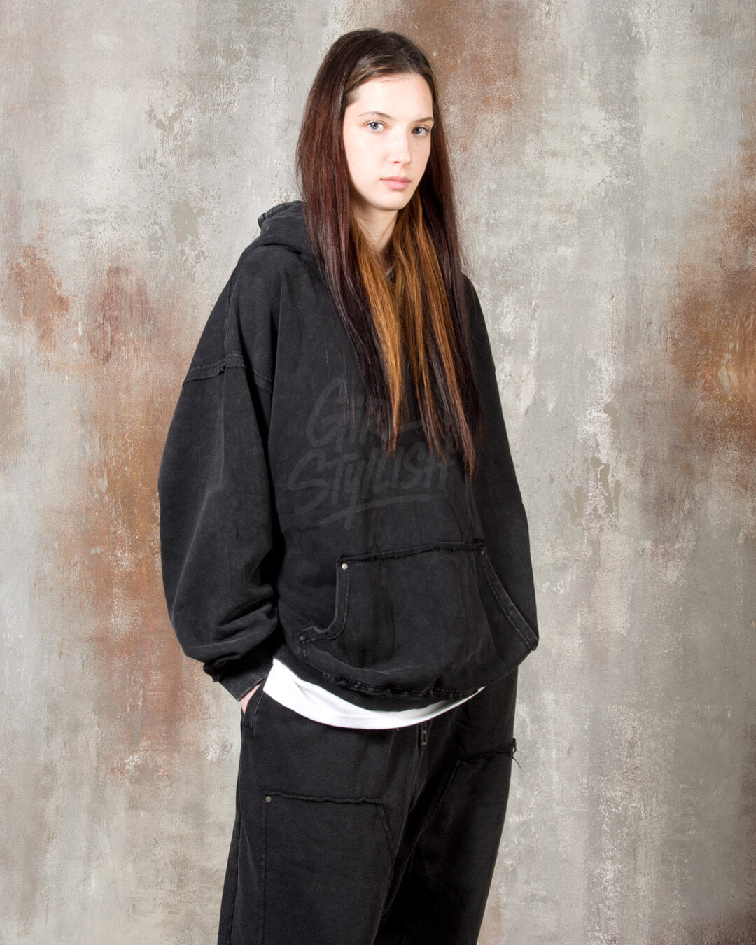 Vintage Washed Black Oversized Hoodie