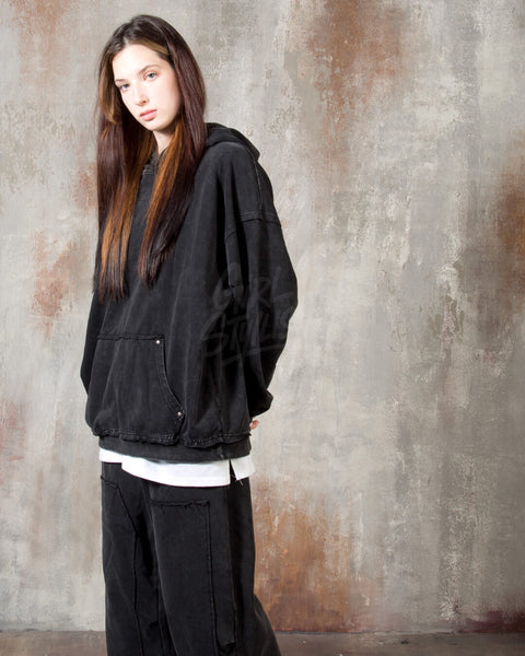 Vintage Washed Black Oversized Hoodie