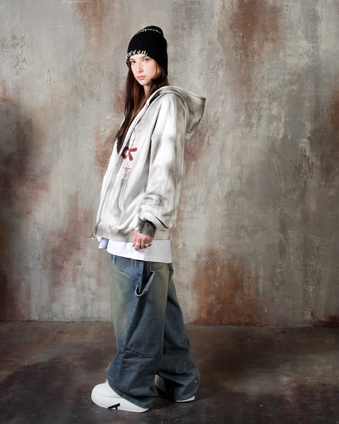 Vintage Washed Punk Rock Graphic Zip-Up Warmer Hoodie