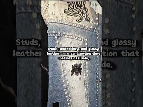 Patent Leather-Sleeve Crystal Stud Denim Jacket