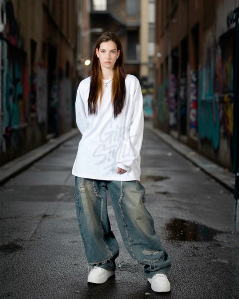 Oversized Cotton Plain Long-Sleeve T-shirt