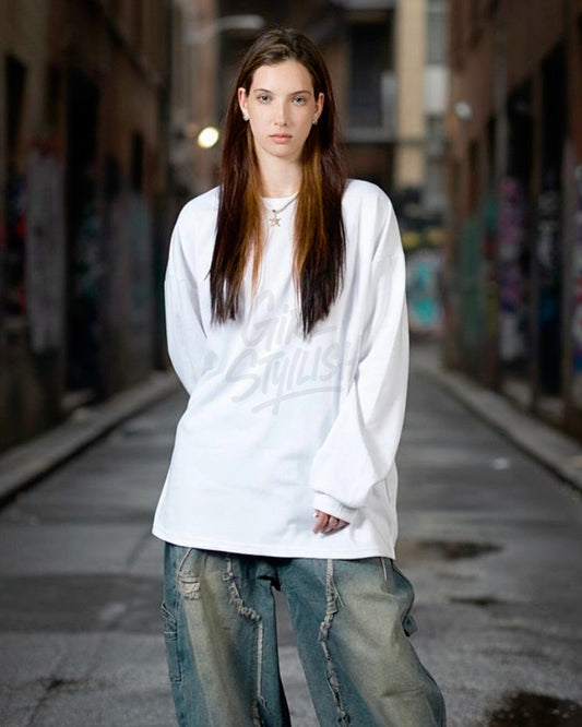Oversized Cotton Plain Long-Sleeve T-shirt