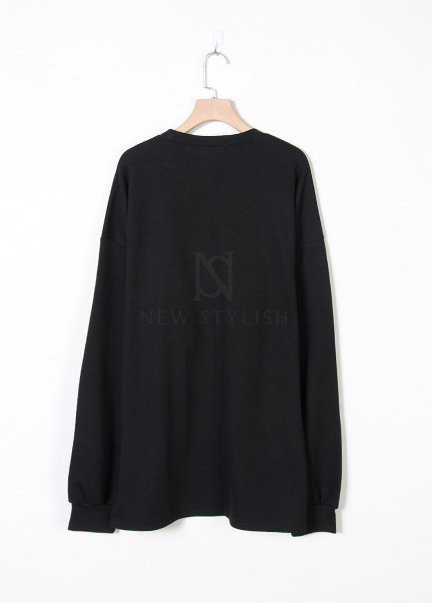 Oversized Cotton Plain Long-Sleeve T-shirt