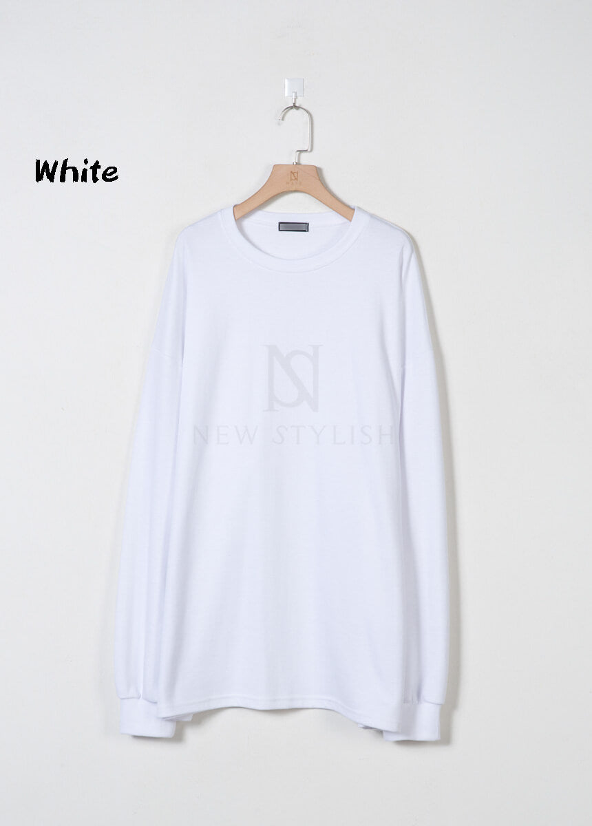 Oversized Cotton Plain Long-Sleeve T-shirt