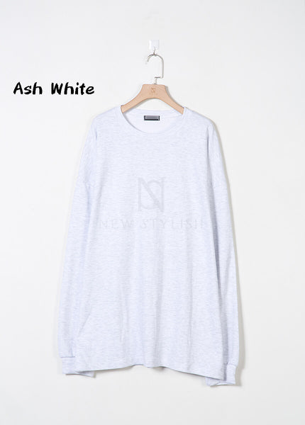 Oversized Cotton Plain Long-Sleeve T-shirt