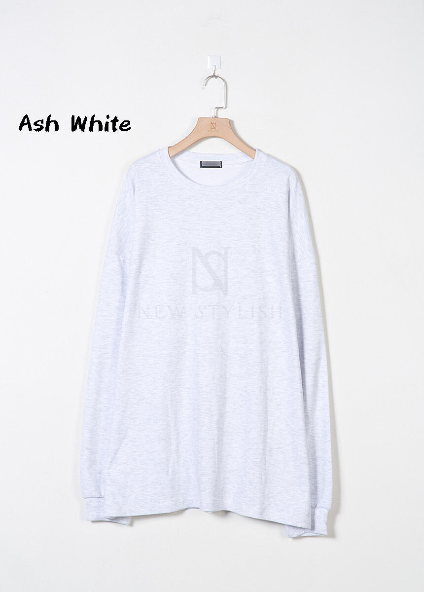 Oversized Cotton Plain Long-Sleeve T-shirt