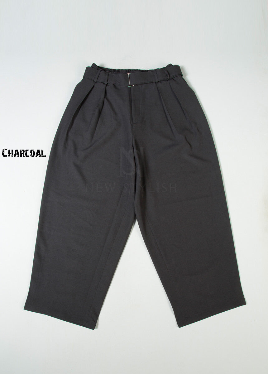 Belted Two-Tuck Wide-Leg Balloon Pants