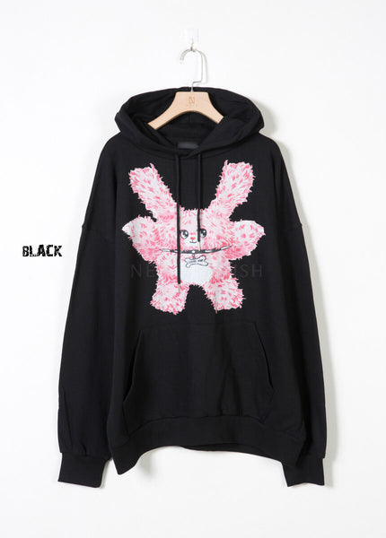 Pink Bear Graphic Loose-Fit Hoodie