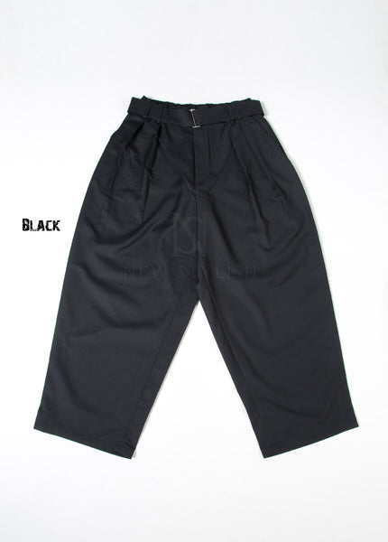 Belted Two-Tuck Wide-Leg Balloon Pants