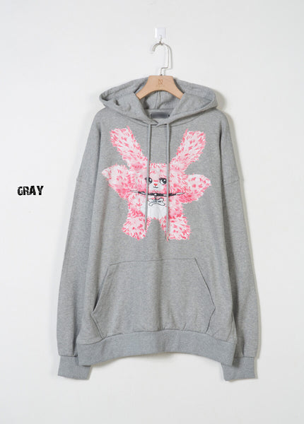 Pink Bear Graphic Loose-Fit Hoodie