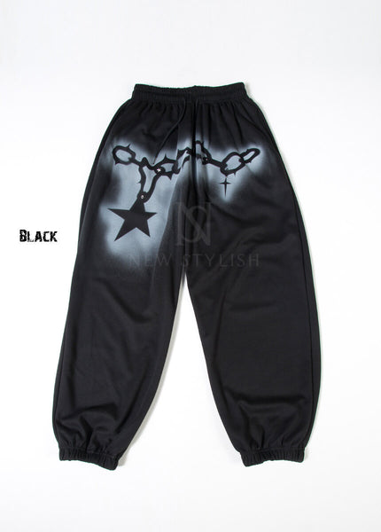 Vintage Chain Graphic Wide-Leg Jogger Pants