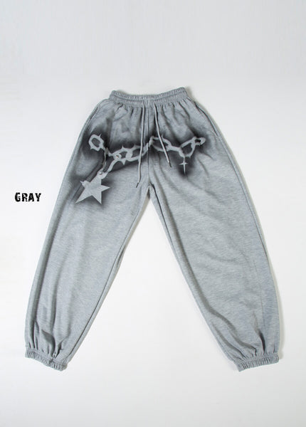 Vintage Chain Graphic Wide-Leg Jogger Pants