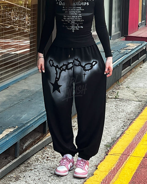 Vintage Chain Graphic Wide-Leg Jogger Pants