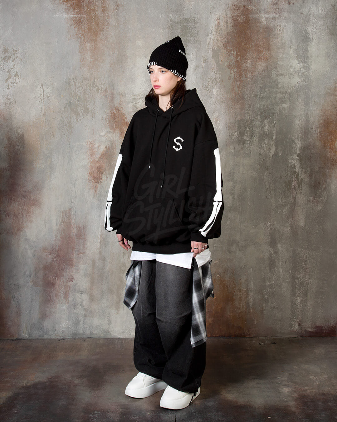 Bone Skeleton Graphic Oversized Hoodie