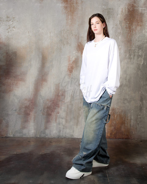 Oversized Cotton Plain Long-Sleeve T-shirt