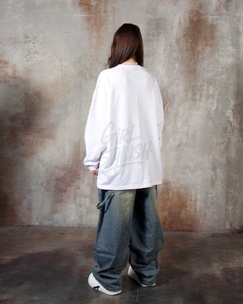 Oversized Cotton Plain Long-Sleeve T-shirt