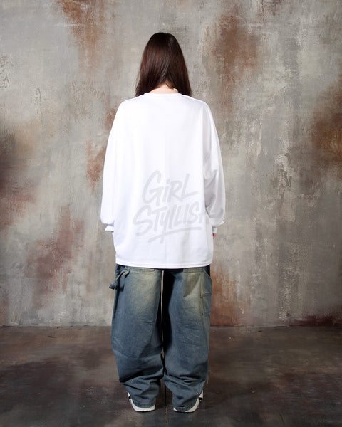 Oversized Cotton Plain Long-Sleeve T-shirt