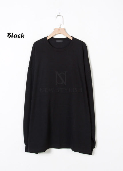 Oversized Cotton Plain Long-Sleeve T-shirt