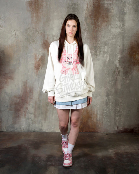 Pink Bear Graphic Loose-Fit Hoodie